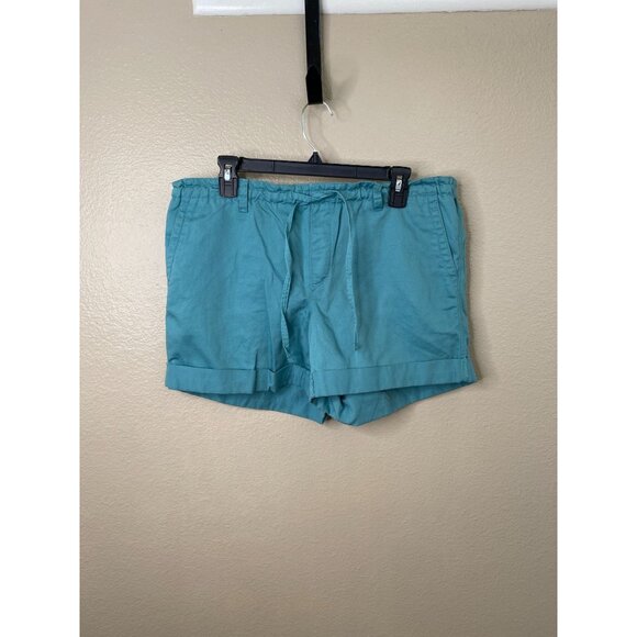 Ann Taylor Loft Womens Teal Cuffed Linen Blend Shorts Size 10 Drawstring Waist - Picture 1 of 7